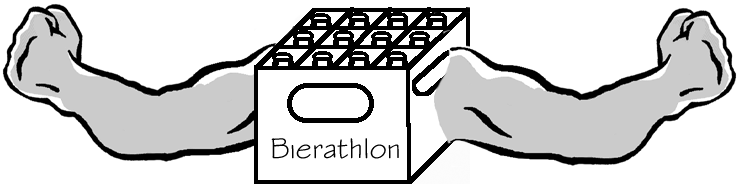Bierathlon Logo (=eine Bierkiste mit zwei muskelbepackten Armen dran)